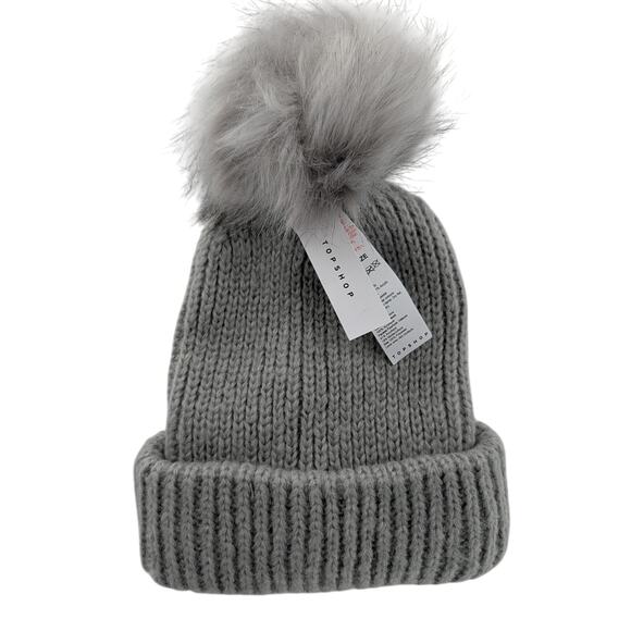 Topshop Accessories - Topshop Gray Cuffed Pom Beanie Hat